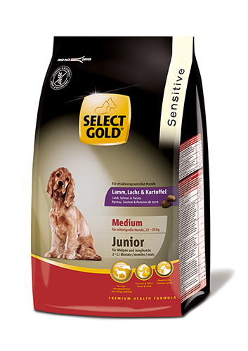 SELECT GOLD Junior Sensitive medium lam, laks & kartofler i 4kg